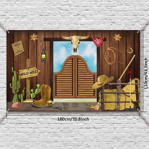 Miniatura 2 de Decoraciones de fiesta occidental, 70.8 x 43.3 pulgadas, fondo grande de vaquero con temática occidental, decoración rústica del salvaje oeste