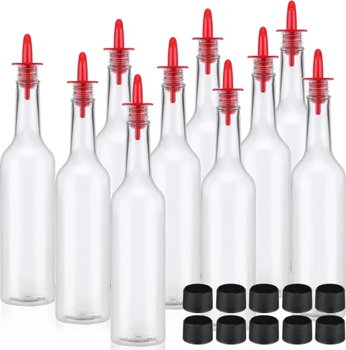 Miniatura 11 de Tioncy 10 juegos de botellas de plástico de 15 onzas con vertedores, 10 botellas de plástico para jarabe de cuello largo con vertedor y tapas, Negro