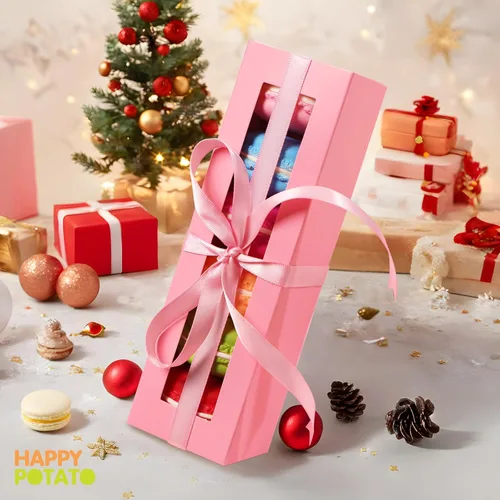 Miniatura 4 de HAPPY POTATO Paquete de 25 cajas de macarrones para 6, 7.2 x 1.9 x 1.9 pulgadas, cajas de embalaje de macarrones, cajas de macarrón rosa