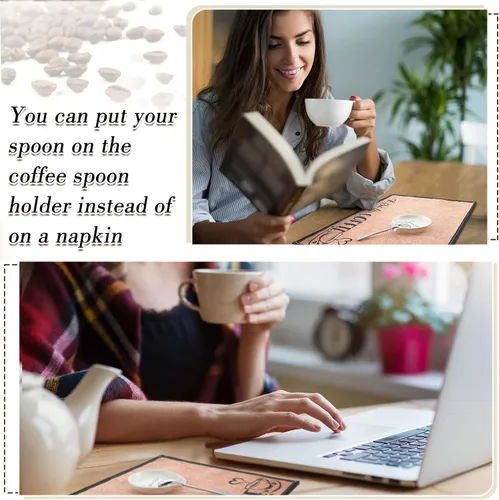 Miniatura 6 de Skyley Soporte para cucharas de café, juego de 3 piezas, tapete rústico para bar, soporte para cucharas para encimera de cocina, estufa, soporte