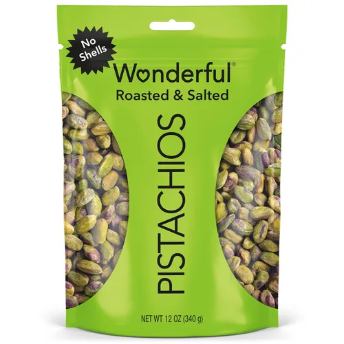 Wonderful Pistachios Roasted & Salted - Pistachos tostados y salados, sin cáscara, bolsa resellable de 12 onzas