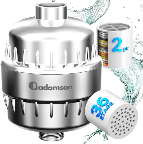 Adamson Filtro de ducha para agua dura, cabezal de ducha filtrado de 36 etapas, ayuda a reducir el cloro, soporta una piel y cabello más saludables,