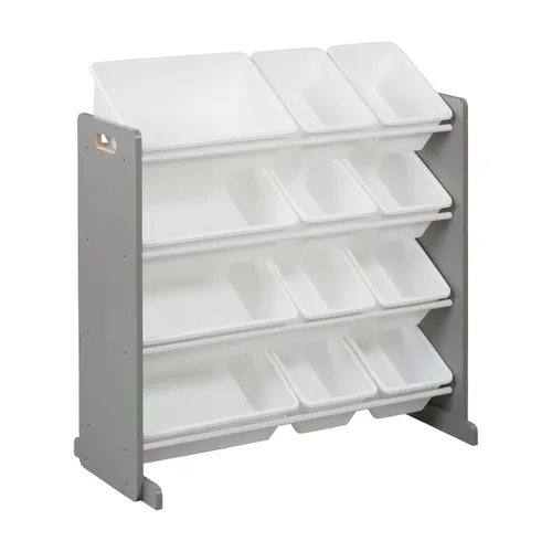 Miniatura 11 de ECR4Kids Organizador de 4 niveles con 12 cajones, para almacenamiento de juguetes, color natural oscuro/blanco