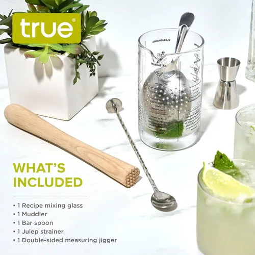 Miniatura 3 de True Kit de barman de mezcla de acero inoxidable, incluye vaso de mezcla de recetas, colador julep, mezclador, doble jigger y cuchara para bebidas
