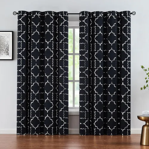 Miniatura 20 de Purainbow Cortinas opacas beige para dormitorio, sala de estar con paneles de impresión de lámina dorada, oscurecimiento de la habitación