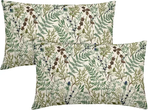 Miniatura 19 de Juego de 2 fundas de almohada de plantas verdes de 18 x 18 pulgadas, diseño de hojas de helecho botánico verde salvia, primavera, verano, vintage