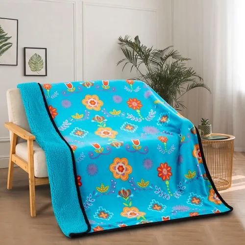 Miniatura 5 de Manta de forro polar Sherpa para sofá, súper mullida, suave y acogedora manta de felpa de doble cara, 50 x 60 pulgadas (diseño floral nativo)