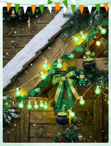 Miniatura 6 de Guirnalda de luces LED G40 para el día de San Patricio para exteriores, 25 pies, luces decorativas de San Patricio al aire libre con bombillas