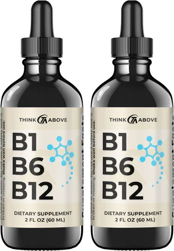 Miniatura 7 de Think Above Gotas líquidas de vitamina B1 B6 B12 – Suplemento diario de apoyo al bienestar – sabor afrutado – metilcobalamina, tiamina, piridoxina