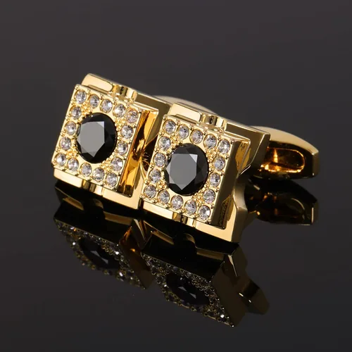 Miniatura 5 de Sogee Gemelos chapados en oro de 18 quilates de cristal negro para hombre, cuadrados, elegantes, gemelos para negocios, bodas, fiestas, regalo único