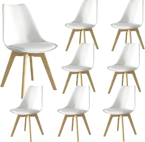 Miniatura 12 de Juego de 4 sillas de comedor, sillas de cocina y comedor de mediados de siglo con patas de madera y cojín, juego de sillas de comedor de cuero