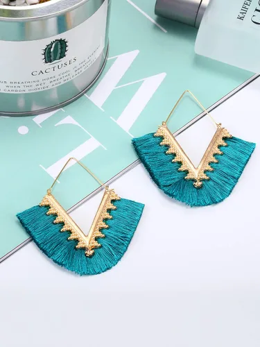 Miniatura 3 de 12 pares de aretes de borla de aro bohemios geométricos hechos a mano para mujer