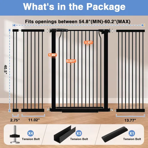 Miniatura 9 de Puerta extra alta para bebés de 40.5 pulgadas, sin taladros, puerta extra ancha de 54.7 a 60.2 pulgadas para perros y mascotas, para interiores