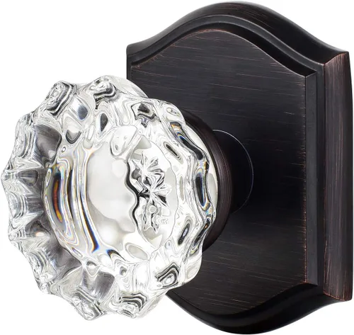 Miniatura 30 de Pomos de Puerta de Vidrio para Interiores, Estilo Vintage, Pomos de Puerta de Cristal de Privacidad con Cerradura, Pomos de Puerta de Latón Antiguo