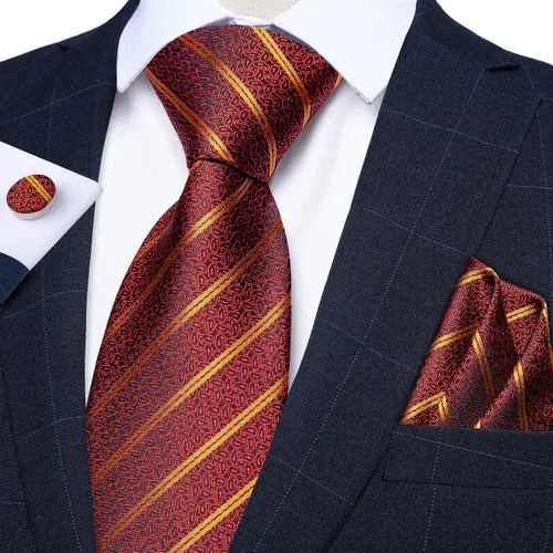Miniatura 2 de DiBanGu Juego de corbata a rayas para hombre, corbata tejida de seda a cuadros y gemelos cuadrados de bolsillo, negocios y bodas