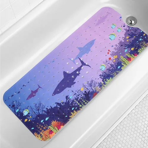 Miniatura 24 de Tapete de baño turquesa antideslizante de 40 x 16 pulgadas, extra largo, antideslizante, para bañera, tapete moderno de arte abstracto, tapete