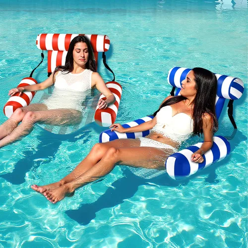 Miniatura 6 de Flotadores de piscina para adultos, 2 paquetes de sillas inflables de alta resistencia, hamaca flotante de tela, fideos de piscina inflables
