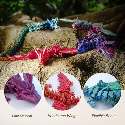 Miniatura 5 de Dxldfks Dragón alado articulado impreso en 3D para decoración de oficina en casa, juguete de escritorio ejecutivo, azul y verde Azul-verde