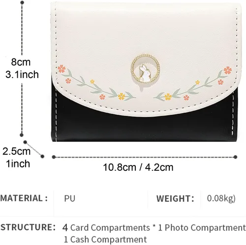 Miniatura 2 de Cartera de piel sintética para mujer y niña, con diseño de flores, de tres pliegues, delgada, pequeña, con tarjetero para dinero en efectivo