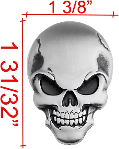 Miniatura 3 de Calcomanía 3D con emblema de calavera de hueso cromado con logotipo, guardabarros, automóvil, motocicleta (ojos negros plateados, paquete de 2)