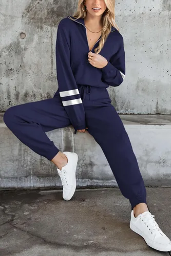 Miniatura 150 de PRETTYGARDEN Conjunto de suéter de 2 piezas para mujer, sudadera con cremallera, pantalones deportivos, ropa casual