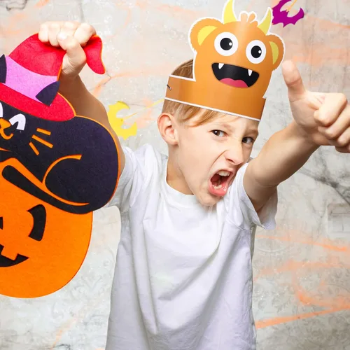 Miniatura 5 de Aoriher 12 sombreros de papel de monstruo para fiestas, diademas con temática de monstruos, suministros de fiesta de cumpleaños, regalos de baby