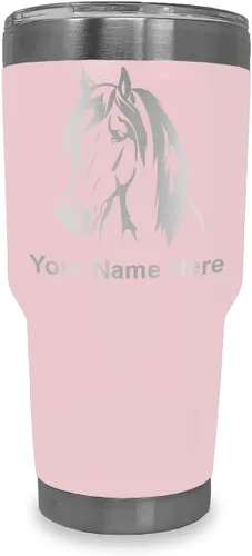 Miniatura 24 de LaserGram Vaso aislado al vacío de 20 onzas, cabeza de caballo 1, grabado personalizado incluido (negro)