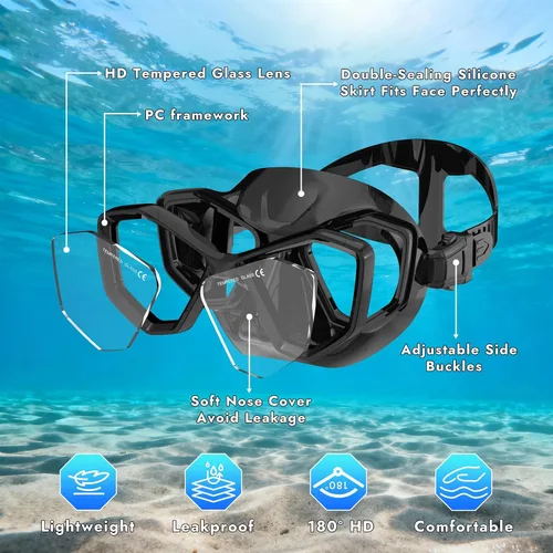 Miniatura 3 de Scuba Mask Adults, Snorkel Diving Mask, Freediving Mask, Snorkeling Gear Swimming Goggles HD Tempered Glass, Low-Volume Dive Mask with Nose Cover