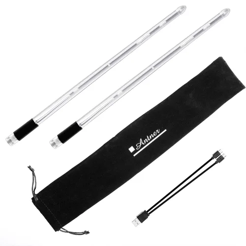 Miniatura 6 de Antner Baquetas recargables con luz LED que cambian de color en 15 colores, brillan en la oscuridad, baquetas geniales con bolsa de almacenamiento