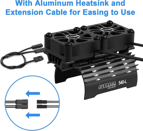 Miniatura 5 de Ventiladores de enfriamiento de motor de coche RC Surpass Hobby Ventilador doble de 30 mm con disipador de calor metálico 3650 3660 540 550