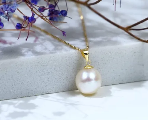 Miniatura 2 de 18k Gold Pearl Pendant with 14k Gold Box Chain Necklaces for Women Jewelry Gifts for MotherWife Christmas Present for Her 18 Inch 9 mm Freshwater