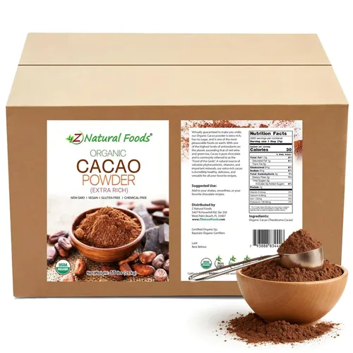 Miniatura 7 de Z Natural Foods Cacao orgánico en polvo, lleno de nutrición, sabor a chocolate negro extra rico, perfecto para recetas de chocolate, batidos