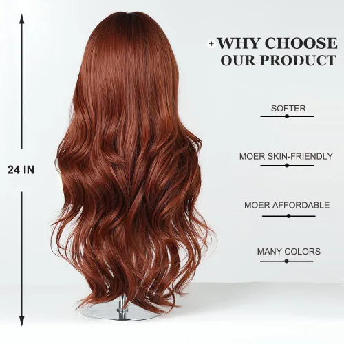 Miniatura 4 de Esmee Pelucas largas y onduladas para mujer, cabello sintético natural, resistente al calor, para uso diario y fiestas, cosplay, 24 pulgadas