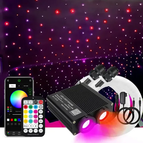 AKEPO - Kit de luces de fibra óptica activadas por música de tamaño pequeño para automóvil y hogar, de 32 W, de doble puerto, de diferentes colores,