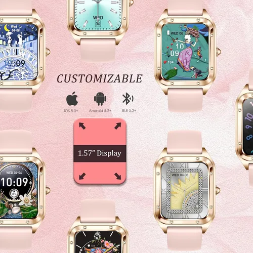 Miniatura 6 de Relojes inteligentes para mujer (dial/respuesta de llamadas) 1.57 pulgadas reloj de fitness ritmo cardíaco monitor SpO2 monitor de sueño, 21 modos