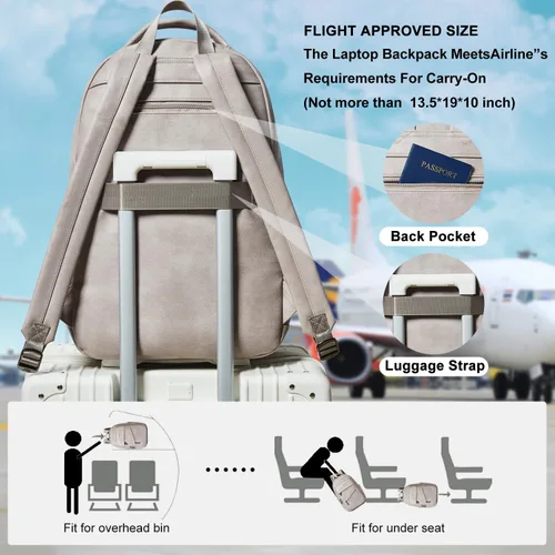 Miniatura 5 de LATMAP Mochila de 43L para mujeres y hombres - Mochila de cuero vegano, bolsa de viaje, maleta de mano, mochila universitaria, para trabajo