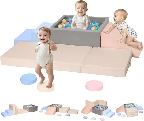 Miniatura 9 de CAMELUS Juguetes de escalada para niños pequeños en interiores, bloques de escalada de espuma para bebés con pozo de bolas para 1 a 3 años, juego