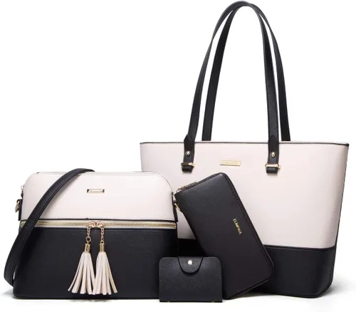 Miniatura 149 de Juego de 4 bolsas modernos para mujer de cuero sintético: bolso tote, bolso de hombro, bolso de mano y cartera.
