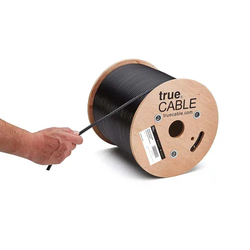 TRUE CABLE Cable Cat6A para Enterramiento Directo, Blindado FTP, 500 pies, Impermeable, Clasificado para Exteriores CMX, Negro, 23AWG Cobre Puro