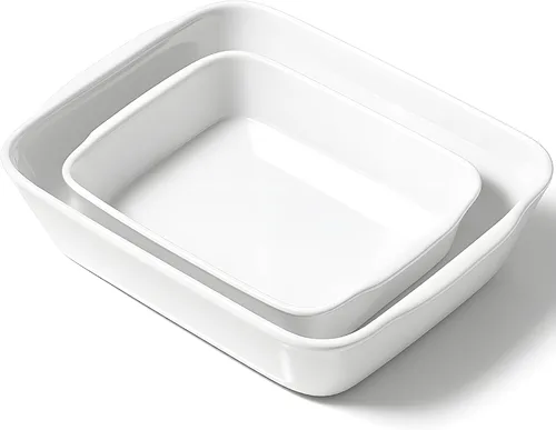 Miniatura 15 de HOMBENE - Cacerola blanca de 1.2 cuartos de galón, bandeja para lasaña para horno, utensilios para hornear, pequeña fuente de cerámica para hornear