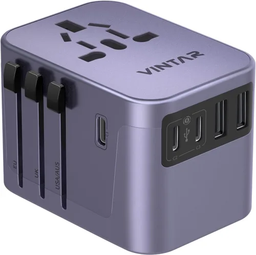 Miniatura 17 de VINTAR - Adaptador de viaje universal, adaptador de corriente internacional con 6A, 3 USB C y 2 puertos USB, adaptador de enchufe esencial de viaje