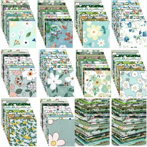 Miniatura 7 de Kinlop - 600 piezas de cuadrados de tela de algodón precortados de 4 x 4 pulgadas, cuadrados de acolchado con estampado floral para manualidades