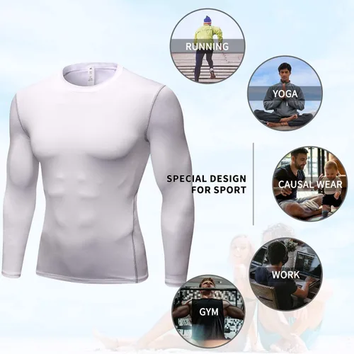 Miniatura 6 de Camisas de compresión de manga larga para hombre, ropa interior de entrenamiento deportivo fresco y seco, camiseta atlética para correr, gimnasio