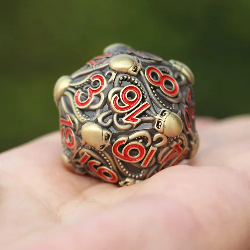 Miniatura 6 de Dados de metal D20 con diseño intrincado de pulpo, acabado antiguo y números rojos para Call of Cthulhu, RPGs-DNDWoW BZQR
