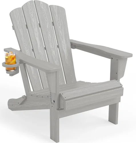 Miniatura 18 de KINGYES Silla plegable Adirondack, sillas de patio HDPE para todo clima, silla de césped con textura de madera para junto a la piscina, patio Aruba