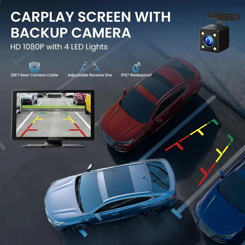 Miniatura 2 de TECXERLLON Pantalla inalámbrica CarPlay de 9.0 pulgadas para automóvil, pantalla Android Auto para automóvil con cámara de respaldo, pantalla táctil