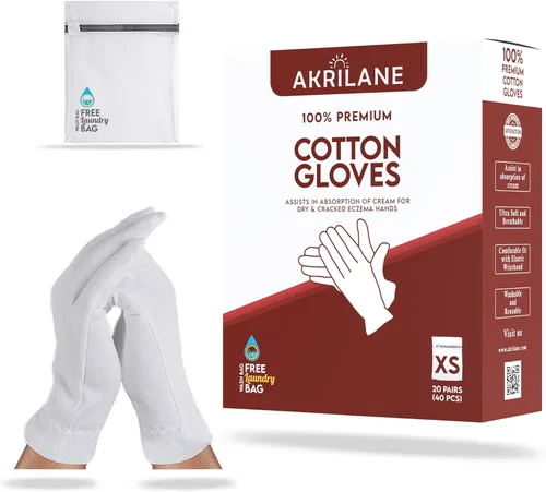 Miniatura 19 de XS Extra Small 10 pares de guantes de algodón 100% premium para manos secas Guantes hidratantes nocturnos para eczema, psoriasis y tratamiento