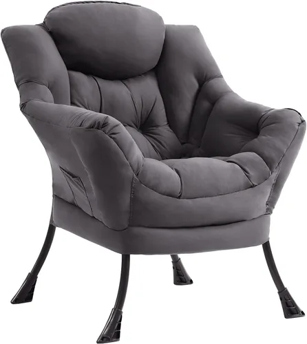 Miniatura 22 de MBOOYOME - Silla perezosa con otomano plegable, sillón de acento moderno de ocio con reposabrazos y bolsillo lateral y reposapiés plegable, silla