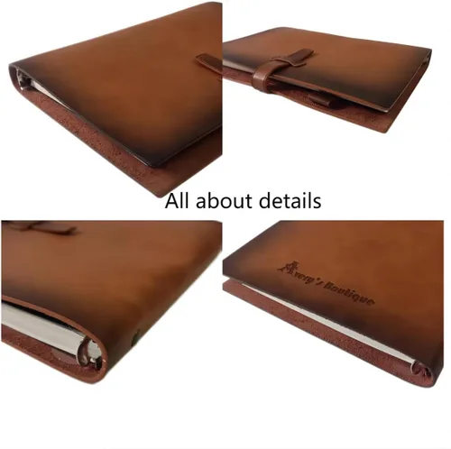 Miniatura 2 de Cuaderno de escritura en espiral de cuero genuino, cuaderno A5 con cubierta de cuero para hombres y mujeres, carpeta de 6 anillas, bloc de notas