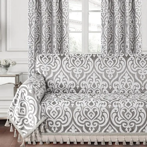Miniatura 24 de Loom and Mill Fundas de sofá jacquard floral, funda de sofá de felpilla rústica con ribete de flecos para sofá de 2 a 3 cojines, funda de sofá